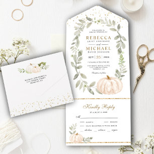Invitation Tout En Un Mariage d'automne avec citrouille blanche et verdu