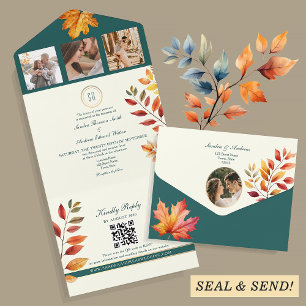 Invitation Tout En Un Mariage d'automne élégant sarcelle 