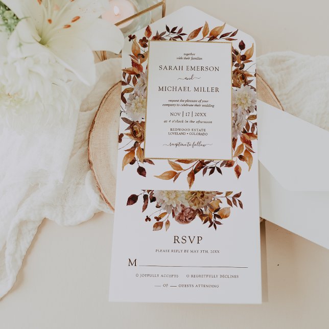 Invitation Tout En Un Mariage de automne (Rustic Fall Leaves Wedding All In One Invitation by Painted Paperie
)