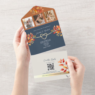Invitation Tout En Un Mariage de automne bleu de la marine