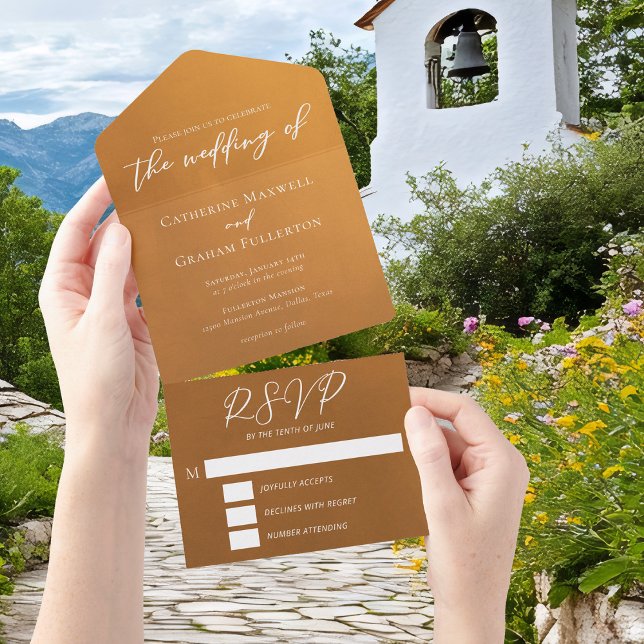 Invitation Tout En Un Mariage de automne Boho en or rustique (Créateur téléchargé)