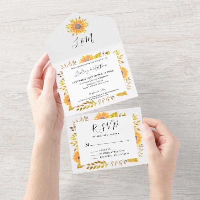 Invitation Tout En Un Mariage de automne de tournesol rustique (Déchirure)