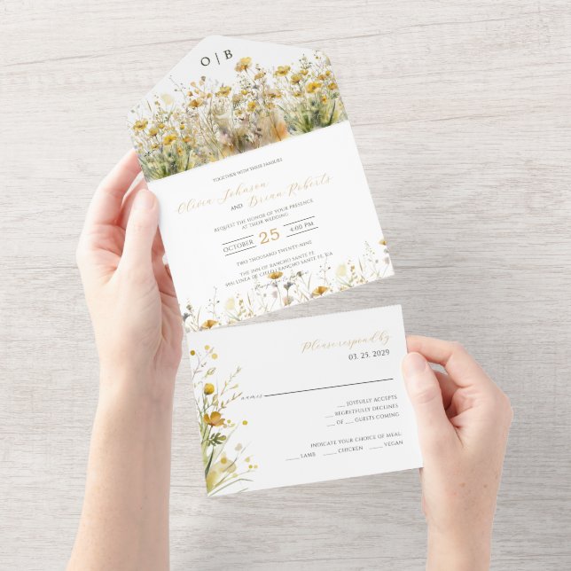 Invitation Tout En Un Mariage de automne Fleur sauvage d'aquarelle d'aut (Déchirure)