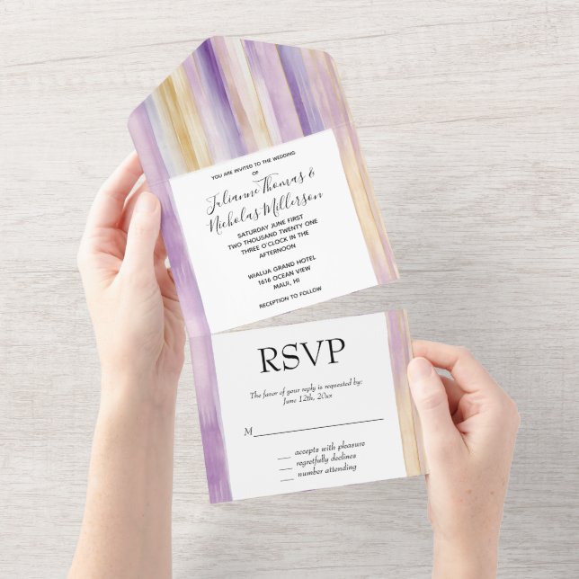 Invitation Tout En Un Mariage de bandes d'or violet Lavender (Déchirure)
