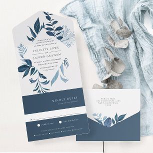 Invitation Tout En Un Mariage de cadre botanique bleu sauvage