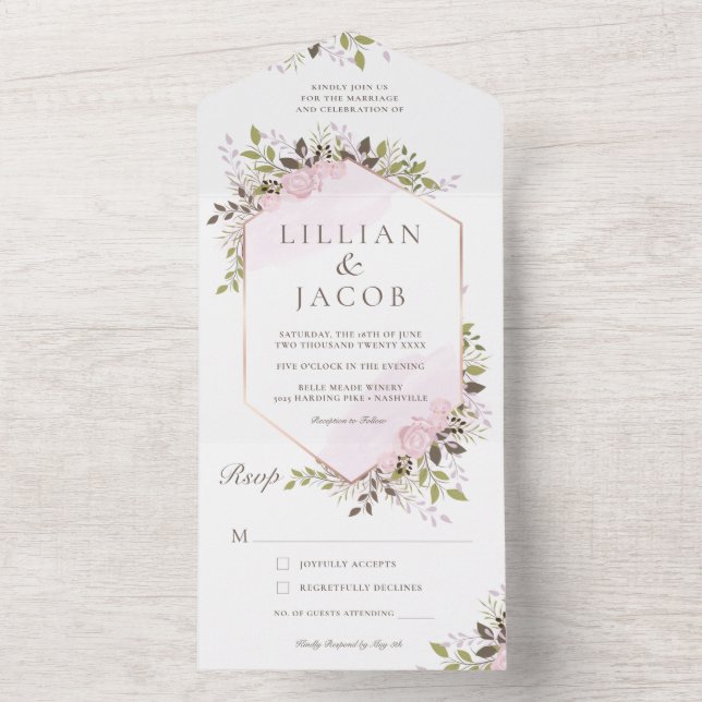 Invitation Tout En Un Mariage de cadre floral aquarelle  (À l'intérieur)
