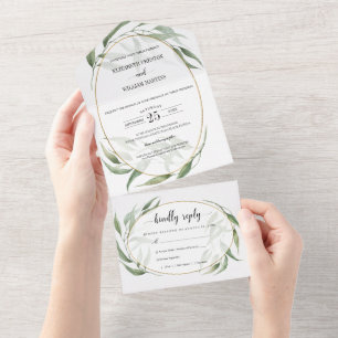 Invitation Tout En Un Mariage de cadre géométrique de feuillage vert ave