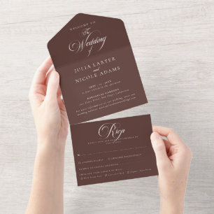 Invitation Tout En Un Mariage de calligraphie marron ivoire classique
