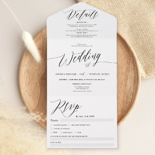 Invitation Tout En Un Mariage de calligraphie moderne noir