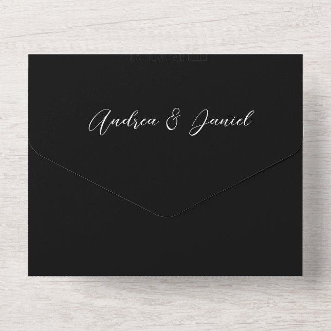 Invitation Tout En Un Mariage de calligraphie noir et Marbre blanc (Verso)