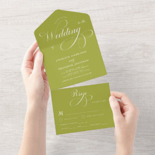 Invitation Tout En Un Mariage de calligraphie vert citron classique form