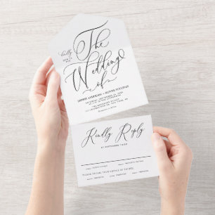 Invitation Tout En Un Mariage de calligraphie Whimsical Black Elegant