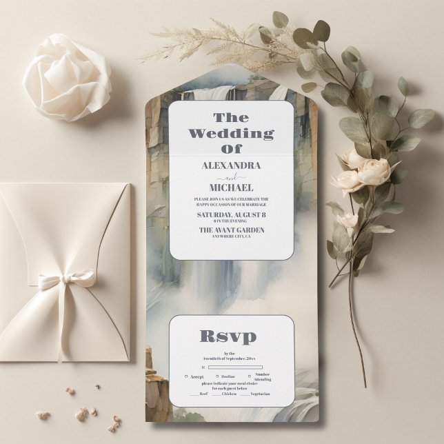 Invitation Tout En Un Mariage de cascade de Rustic Mountain (Créateur téléchargé)