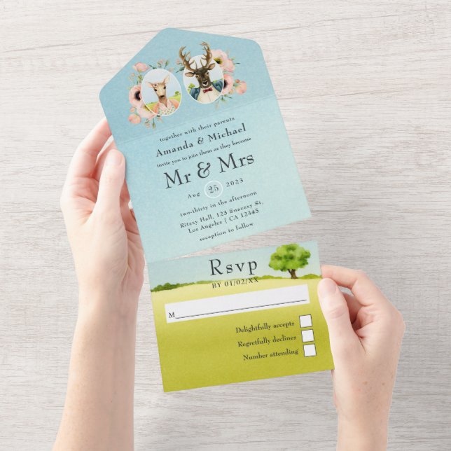 Invitation Tout En Un Mariage de cerfs de forêt de Whimsland (Déchirure)