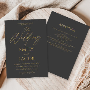 Invitation Tout en un Mariage de charbon gris or Script
