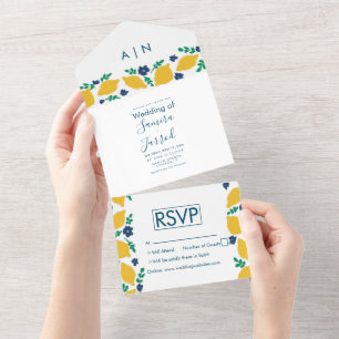 Invitation Tout En Un Mariage De Citron Dessiné À La Main Tout En Une In