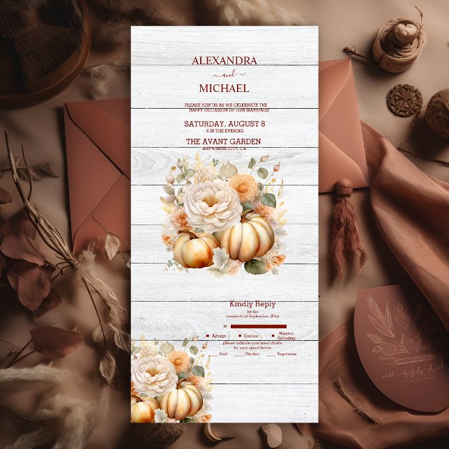 Invitation Tout En Un Mariage de citrouilles à paillettes blanches et do (Créateur téléchargé)