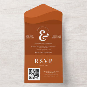 Invitation Tout En Un Mariage de code QR de l'Ampersand de Vagues en ter