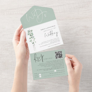 Invitation Tout En Un Mariage de code QR du script Eucalyptus moderne
