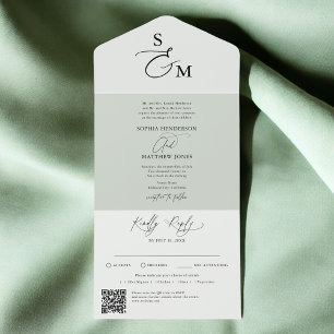 Invitation Tout En Un Mariage de code QR élégant de script minimaliste d