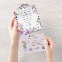 mariage de code qr fleuri pourpre à l'aquarelle de