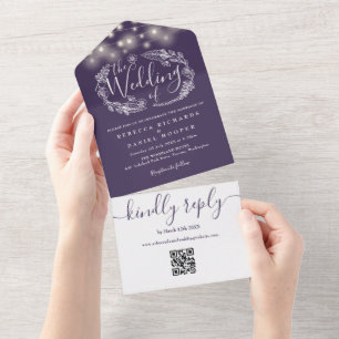 Invitation Tout En Un Mariage de code QR floral