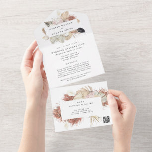 Invitation Tout En Un Mariage de CODE QR Grass Pampas Wreath Moderne