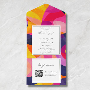Invitation Tout En Un Mariage de code QR Hot Pink Abstrait moderne