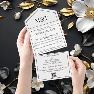 Invitation Tout En Un Mariage de code QR monochrome noir et blanc