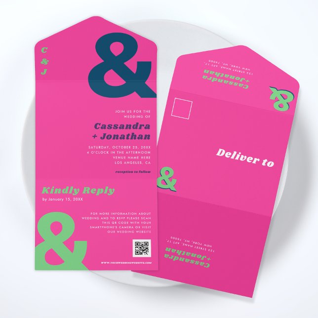 Invitation Tout En Un Mariage de code QR Super rétro (Créateur téléchargé)