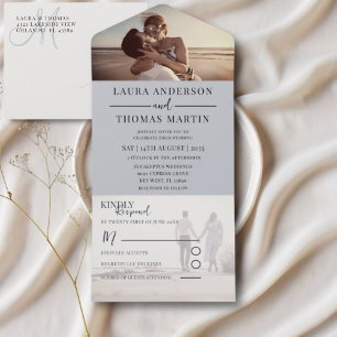 Invitation Tout En Un Mariage de collection photo bleu Dusty moderne