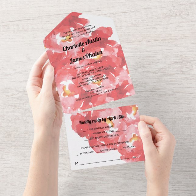 Invitation Tout En Un Mariage de collection Roses rouges (Déchirure)