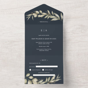 Invitation Tout En Un Mariage de couronne d'eucalyptus bleu foncé