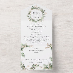 Invitation Tout En Un Mariage de couronnes d'eucalyptus blanc moderne