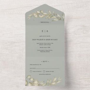 Invitation Tout En Un Mariage de couronnes d'eucalyptus vert Sage 