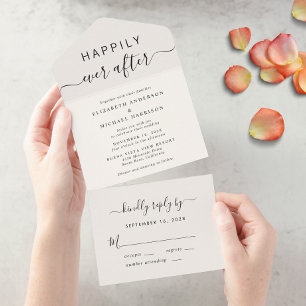 Invitation Tout En Un Mariage de crème de script chic