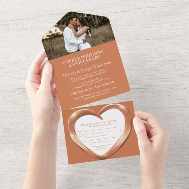 Invitation Tout En Un Mariage de cuivre anniversaire 7 ans de la fête ph (Déchirure)
