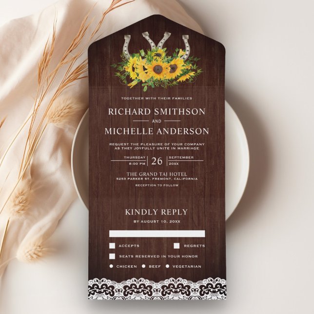 Invitation Tout En Un Mariage de dentelle de dentelle en bois rustique (Créateur téléchargé)