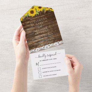 Invitation Tout En Un Mariage de dentelle de tournesol rustique