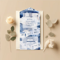 Mariage de destination à Santorin à l'aquarelle