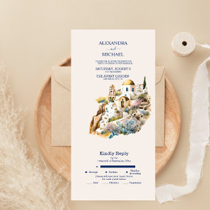 Invitation Tout En Un Mariage de destination à Santorin aquarelle tout c