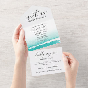 Invitation Tout En Un Mariage de destination Caraïbes à l'aquarelle sur 