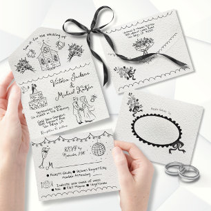 Invitation Tout En Un Mariage de doodle de la chapelle funky dessiné à l