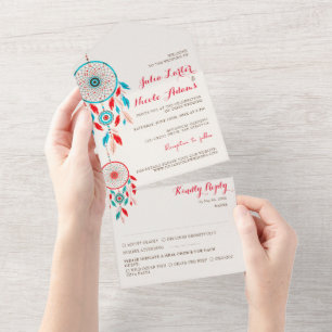Invitation Tout En Un Mariage de Dreamcatcher en plumes de la tribu Boho