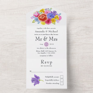 Invitation Tout En Un Mariage de fête mexicaine aux fleurs à l'aquarelle