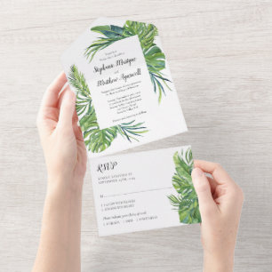Invitation Tout En Un Mariage de feuillage de feuille tropicale