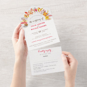 Invitation Tout En Un Mariage de feuillage de Fleur sauvage Boho violet 