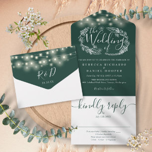 Invitation Tout En Un Mariage de feuillage Emerald Green String