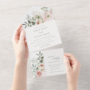 Invitation Tout En Un Mariage de feuillage Eucalyptus Pink