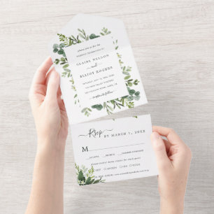 Invitation Tout En Un Mariage de feuillage vert Eucalyptus
